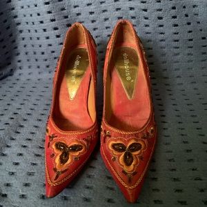 Dollhouse Orange Sequined Pointed Stilletos - Size 6